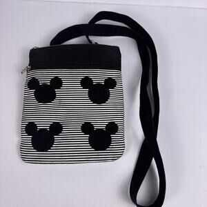 Disney Parks Mickey Mouse Crossbody Purse Black White Stripe Adjustable Bag